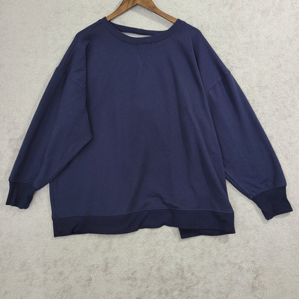 Eloquii Oversized Navy Blue Lounge Sweatshirt Open Back & Tie Detail